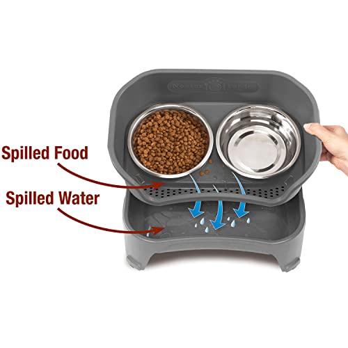 Neater Feeder Express Mess Proof Dog Bowls Elevated for Medium and Large Breed – Made in USA – No Spill Raised Slow Feeder Elevated Dog Bowl Stand, Slow Feed Food and Water Bowl Set, Grey - color: Gunmetal Grey, size: Medium to Large w/ 9 Peak Slow Feed B