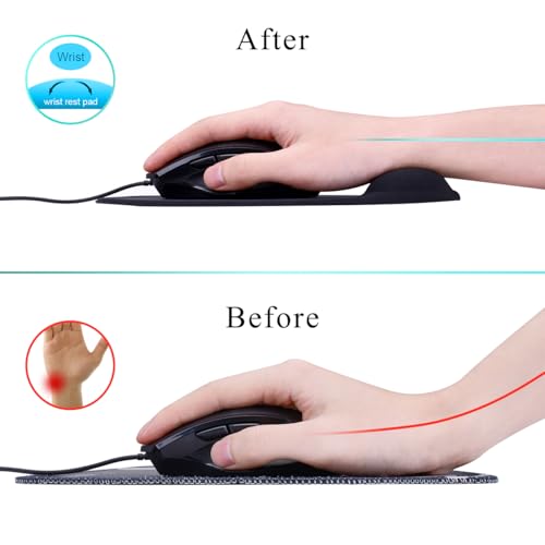 JIKIOU Ergonomic Mouse Pad with Gel Wrist Rest 2 Pack, Portable Small Black | Upgraded-Prevent Gel Leakage, Ergonomic Design for Pain Relief, Cooling Gel filled, Smooth Lycra Surface, Non-Slip PU Base - color: 01Black