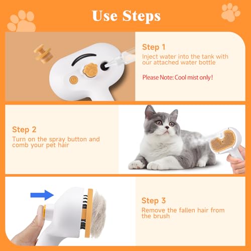 Pet Steam Brush for Dog & Cat Includes Waterless 2*Shampoo | Spray Hair Removal Comb for Shedding Grooming Softens Fur Reduces Static Water Brush for Long & Short Coats, Bath-Hating Pets - size: 7.8"-240ML