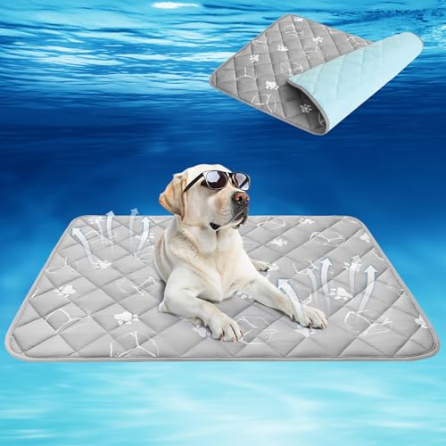 Dog Cooling Mat Extra Large,48''*28'' Upgraded Endothermic Color Changing Arc-Chill Cooling Fiber for Summer, Non Slip Sleeping Blanket Pet Pads,Washable Non-Toxic Mats for Bed Soft Crate - size: X-Large 48in x 28in (1 Pack)