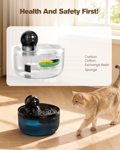 Cat Water Fountain Wireless Cordless: Cat Fountain for Drinking Battery Operated - 88oz/2.6L Black Pet Water Fountain Rechargeable - Quiet Cats Water Bowl Dispenser with Motion Sensor - Small Animals