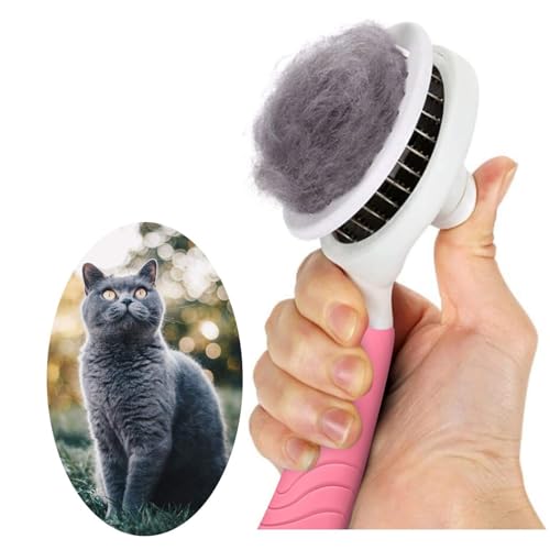 Self Cleaning Slicker Brush - Cat Brush Skin-Friendly Deshedding Grooming Massaging Tool for Long & Short Haired Pets, Cat Hair Brushes Easy Removes Undercoat for Dogs Cats Rabbits-UPGRADED, Pink - color: 1Pack Pink