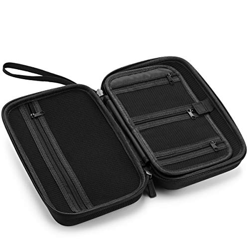Caseling Hard EVA Electronics Travel Organizer – Shockproof Protective Carrying Case for Chargers, Power Banks & Cables – Compact 9.5” x 5.7” Travel Storage with Wrist Strap, Black
