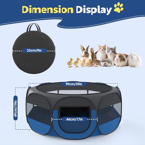 Small Animal Playpen, Chicken Brooder Box with Cover Top, Black | Portable Outdoor Exercise Pet Cage Tent, Waterproof Breathable Pet playpen Indoor for Chick Ktiien Bunny Hamster Guinea Pig - color: Black + Blue