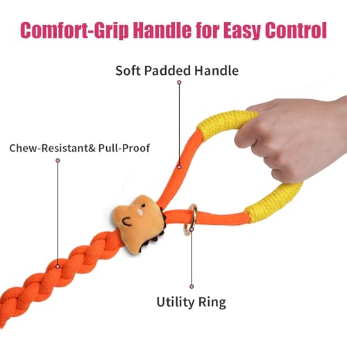 4FT Heavy Duty Braided Rope Dog Leash, Soft Cotton Design with Locking Clip for Medium & Large Dogs – Ideal for Walking & Training (Dinosaurs) - color: Dinosaurs