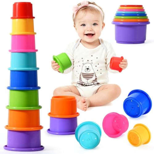 8 Pcs Stacking Cups Baby Stacking Toys, 8 Colors Educational Nesting Cups, Montessori Stacking Toys for Toddler Gifts