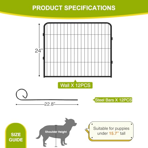 BestPet Dog Playpen 24 Inch 12 Panels Heavy Duty Metal Pet Exercise Pen Without Door Indoor Outdoor Fence Panels Anti-Skid Expandable Design - style: 12 panels-without door