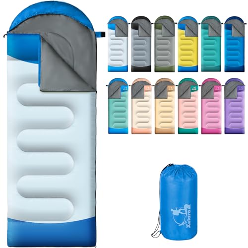 Sleeping Bags for Adults Kids - 3 Season Cold&Warm Weather Waterproof Camping Sleeping Bag - Lightweight Sleeping Bags for Camping Hiking Outdoor Travel - color: Sky Blue&Slate