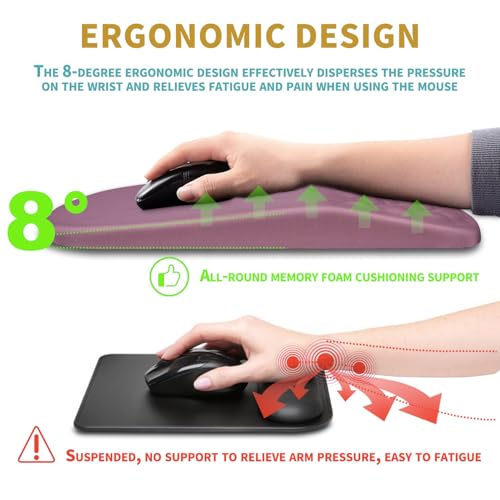 Hokafenle Ergonomic Mouse Pad Wrist Support with Massage Design, Wrist Rest Pain Relief Mousepad with Memory Foam&Non-Slip PU Base, Mouse Pads for Wireless Mouse & Desk (12x8 inch,Dark Pink) - color: HK026-Dark Pink