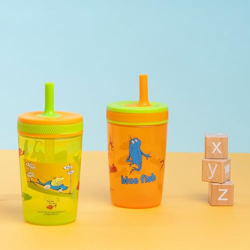 Zak Designs Dr. Seuss Kelso Toddler Cups For Travel or At Home, 15oz 2-Pack Durable Plastic Sippy Cups With Leak-Proof Design is Perfect for Kids (One Fish, Two Fish) | BPA Free, Plastic, Sippy Cups, Cup Holder Friendly, Dishwasher Safe, Easy to Clean, Fo