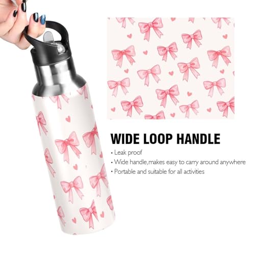 Pink Bows Red Water Bottle Kids Stainless Steel Water Bottle with Straw Lid | Leak Proof Boys Girls Insulated Tumbler Cup for School 20 oz - color: Multi20
