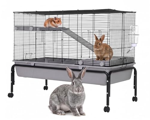 Garvee Small Animal Cage, 40 ''L Animal Cage for Bunny Hutch with Detachable Stand,Ramp, Extra Platform RemovableTray for Chinchilla, Rabbit, Guinea Pigs, Hedgehog, Gerbil | Detachable Stand,Ramp, Extra Platform Removable Tray for Chinchilla, Rabbit, Guin