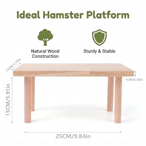 Hamster Play Platform Wooden Cage Accessory for Small Hamsters, Natural Multi-Level Climbing Playground & Rest Area, Enrichment Habitat Decor for Dwarf Syrian Hamsters