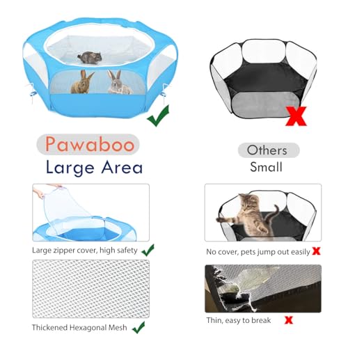 Pawaboo Small Animal Playpen with Zippered Cover,Light Blue | Portable pop-up pet tent for supervised rabbits, guinea pigs, chicks and kittens; water-resistant bottom and 3 metal rods - color: C-Light Blue