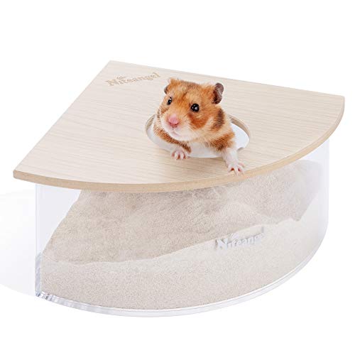 Niteangel Animal Sand-Bath Box: - Acrylic Critter's Sand Bath Shower Room & Digging Sand Container for Hamsters Mice Lemming Gerbils or Other Small Pets (Triangle, Burlywood) | Acrylic Viewable Critter Sand Bath Shower Room & Digging Sand Container for Ha