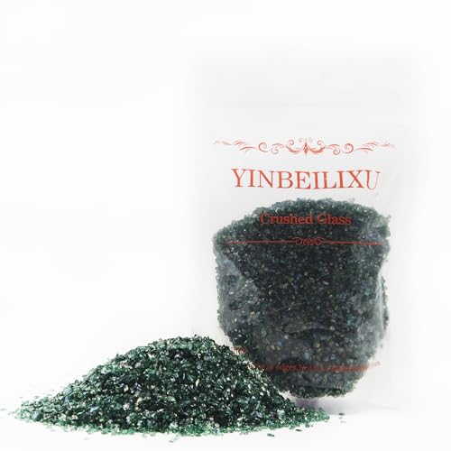 Crushed Glass Glitter, Broken Stones Shattered Glass Chips for Resin Art Crafts, Epoxy Resin Supplies, Geod Painting, DIY Art Projects, Jewelry Making, 2-4mm, 200g/7oz (Blackish Green) - color: Blackish Green