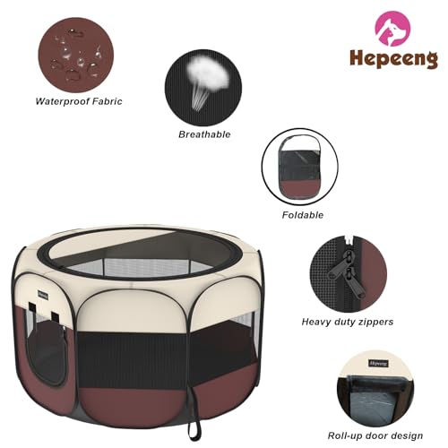 Portable Pet Playpen Puppy Pen Dog Tent Cat Playpen | 8-Panel Indoor/Outdoor Puppy Pen with Shade Cover & Travel Bag - Waterproof Dog Cat Tent - color: Brown, style: Large(45"x45"x24" with free bonus)