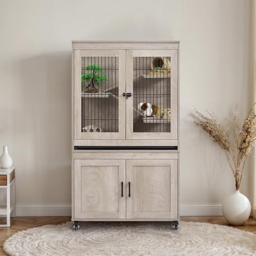 unipaws Ferret Cage with Storage and Ramp, Large Vertical Hamster Cage | Iguana, Rabbits, Chinchillas, Pet Rats, Guinea Pigs - Multi-Level Small Animal Cage with Platforms, and Wheels - size: 55“H