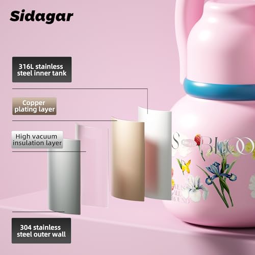 22 oz Leakproof Insulated Water Bottle with Handle Dual Lid Flowers | 316L Stainless Steel | Dual Drinking Options | BPA-Free | Steel | Cold 24H & Hot 12H | Wide Mouth Design | Easy Cleaning - color: Floral pink