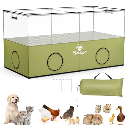 Pawaboo Small Animal Playpen, Foldable Pet Cage Tent, Green | For Puppy Kitten Guinea Pig Rabbit Chicken Hamster, Indoor Outdoor Use, Breathable Mesh Wall and Bottom - color: Avocado Green
