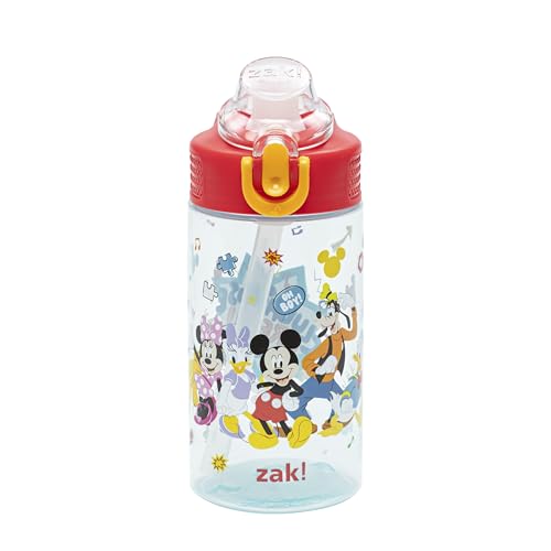 Zak Designs Disney Mickey Sage 16oz Leak-Proof Straw Kids Water Bottle | BPA Free, Durable Plastic, Cupholder Friendly, Dishwasher Safe, Easy to Clean, Lid Lock, Handle, For School, Home, Travel - color: Mickey Mouse, size: 16 Ounces