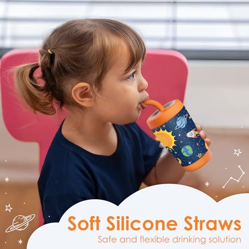 SANDJEST Kid Insulated Stainless Steel Tumbler with Silicone Straw, 12oz Sippy Cup for Kids (Outer Space) - color: Outer Space
