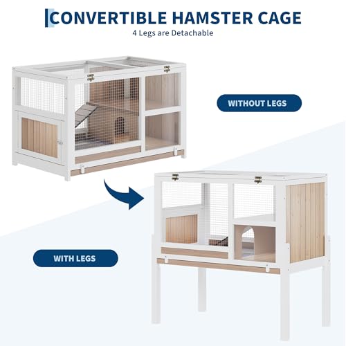 Garvee Wooden Guinea Pig Cage Indoor with Stand, 2-Story Rabbit Hutch Cage | 38" Hamster Hutch, Ramp & Hideout, Clear Vision, Leak-Proof Pull-Out Tray, Lockable Door, Bunny Habitat Grey - color: Grey