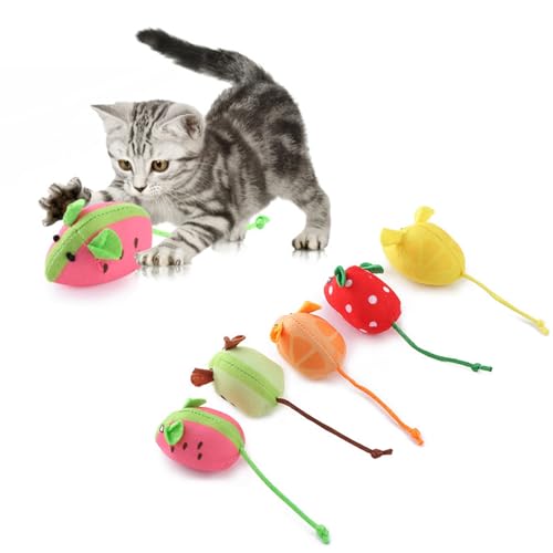 Catnip Cat Mice Toys Interactive Mouse Cat Toy for Indoor Adult Cats Kitten Kitty Baby Cat Chew Exercise Toy Fruit-Shaped Mice Cat Toy Set - 5PCS