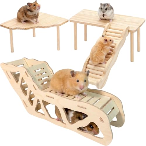 4 Pcs Hamster Platform Wooden Tunnel Ladder Hidden Play House Hamster Game Climbing Toy with Platform, Decor Toy cage Accessories for Dwarf Syrian Mice Degus Gerbils Squirrel and Other Small Pets - color: 4 Pcs