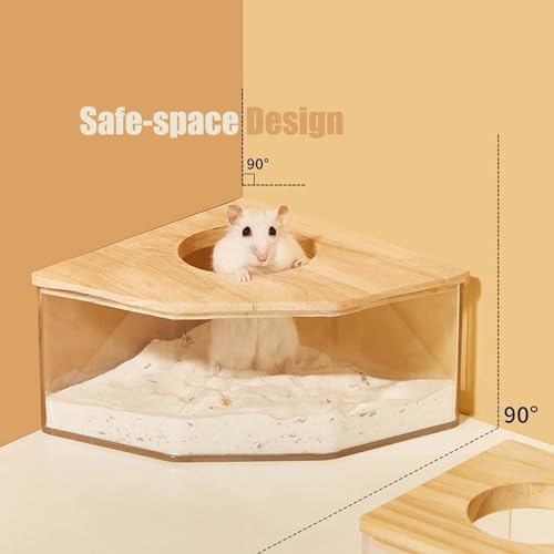Transparent Rectangle Hamster Sand Bath Box for Hamster Cage Accessories, Digging Sand Container with Climbing Ladder, Large Sandbox for Hamsters Dust Bath and Play Sand，Large - size: L