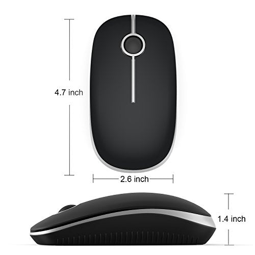 VssoPlor Wireless Mouse, 2.4G Slim Computer Laptop Mouse, Black and Silver | Portable Mouse, Plug & Play USB Nano Receiver, Quiet Silent Optical Mice for Notebook, PC, Laptop, Computer, Windows, Mac - color: Black and Silver