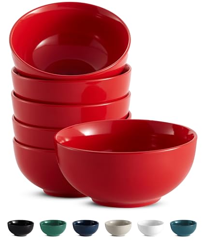 KooK Soup Bowls, Cereal Bowl, Ceramic, Bowls for Kitchen, Microwave, Dishwasher and Freezer Safe, Porcelain Dishes for Pasta, Salad, Oatmeal, Deep Interior, 20 oz, Set of 6, (Red) - color: Red, 6 Pack