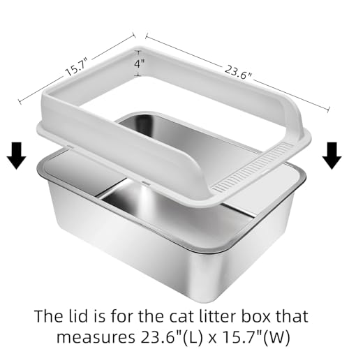 Plastic Lid for Large Stainless Steel Cat Litter Box, 23.6" x 15.7" x 4" | Durable, Rounded Edges and Corners, Light Grey - size: 23.6" x 15.7" x 4" (the lid only)