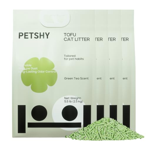 Tofu Cat Litter – Green Tea Scented for Long-Lasting Freshness, Plant-Based Kitty Litter, Flushable, Low Dust, Non-Stick Pellets for Easy Scoop & Clean, 22 lb (5.5lbx4bags) - size: 22lb, 5.5lb x 4 bags