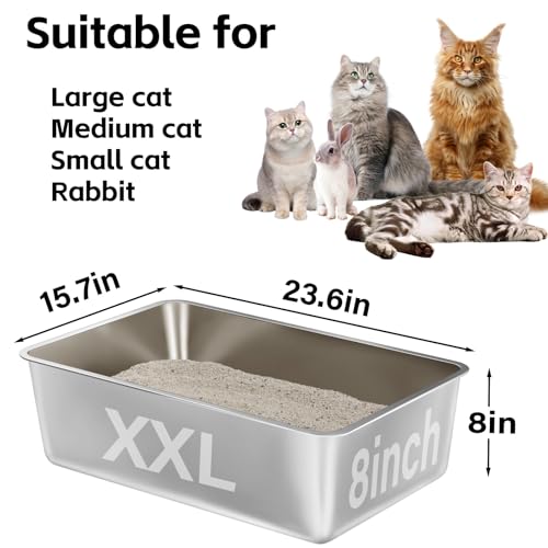 Stainless Steel Litter Box,XXL Metal Cat Litter Box for Big Cats 8IN Deep, Cat LitterBox High Sided Pet Toilet Easy to Clean,Cats Litter Pan for Adult Cats,Non Stick, No Smell | 8IN Deep, Cat LitterBox High Sided Pet Toilet,Easy to Clean,Cats Litter Pan f