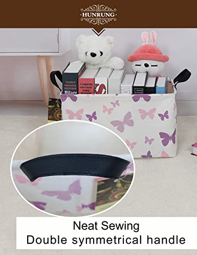 Rectangle Foldable Storage Basket Handles For Home, Purple Butterfly - color: Rec-Purple Butterfly