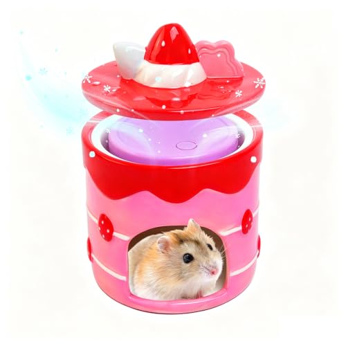 Ceramic Igloo Hamster Hideout,Hamster House with ice Box(Strawberries) | Habitats Cool Bed Ideal for All Season Cave Mini Hut Cage for Syrian & Dwarf Hamsters,Gerbils,Mice Small Pets - color: Red