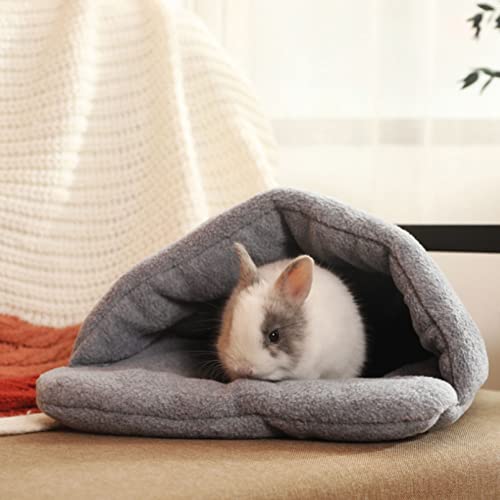 kathson Rabbit Cave Sleeping Bed Guinea Pig Hideout Cozy House Pet Soft Warm Fleece Winter Slipper Cushion Small Animal Nest Cage for Ferrets Squirrel Hamster Chinchilla Rat Hedgehog Bunny - color: Light Gray
