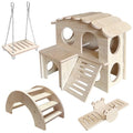 LOS ANDES Hamster Maze Double-Decker Wood House, Seesaw Toy, Bridge and Swing for Dwarf Gerbil Mouse Mice Rat Small Animals(Only for Small Hamsters)
