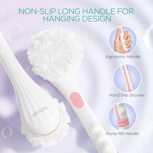 VOYOR Electric Body Brush Back Scrubber for Shower for Women Rechargeable | Exfoliating Bath Brush Powered Shower Brush with Non-Slip Long Handle Deep Cleansing, Exfoliating, Massage Brush, BC100, Pink - color: Pink