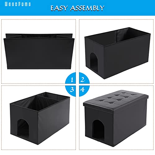 MEEXPAWS Cat Litter Box Enclosure Furniture Odor Control, Large | L Hidden Cat Litter Box Bench Ottoman, Cabinet Dog Proof, Waterproof Inside, Easy Clean, Easy Assembly, Black - color: Black, size: L 25.6'' x 17.7'' x 17.7''