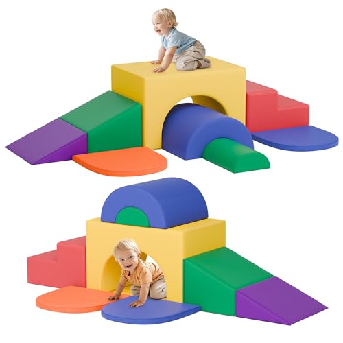 MU ‌Soft Climbing Toys for Toddlers, 7-Piece Baby Soft Foam Climbing Blocks, PU Leather Gym Climb and Crawl Activity Play Set, Indoor Climbing Toys for Kids and Children, Classic - color: Classic