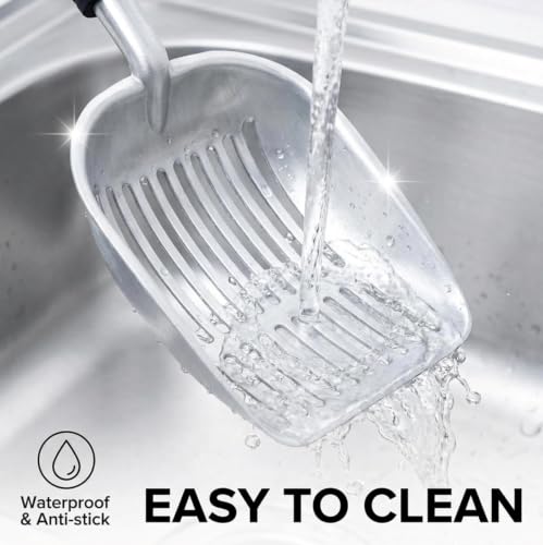 Full Metal Cat Litter Scoop with Holder, Stainless Steel Cat Litter Scooper Holder, Stainless-Steel Kitty Scoop Captures All Clumps, Heavy Duty Kitty Metal Scooper with Non-Slip Handle - color: Gray