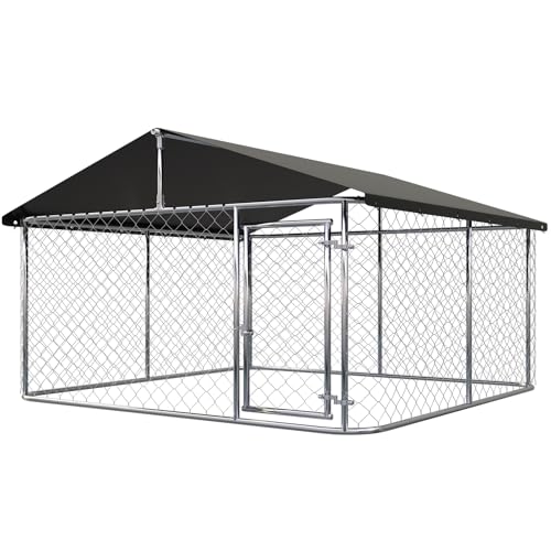 Petony Outdoor Dog Enclosure Heavy Duty Dog Kennel House Mesh Dog Big Cage Pet Kennel Steel Fence with Secure Lock - size: 118.0"L x 118.0"W x 65.0"H