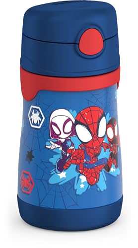 THERMOS Vacuum Insulated Stainless Steel 10oz Straw Bottle, Spidey and His Amazing - color: Spidey and His Amazing, size: 10 Ounces
