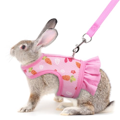 Pink Bunny Harness and Leash Rabbit Harness Set Ferret Vest, M(Youth Bunny) | Quick-release, Breathable, Escape Proof, Also Suit For Ferret Kitten Puppy Small Animals,Clothes Stuff Accessories - color: Pink, size: M(Juvenile Rabbit)4 months old