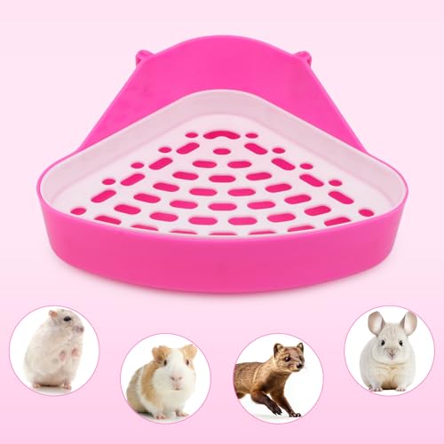 Hypeety Rabbit Litter Box Corner Potty Tray Toilet for Guinea Pig Ferret | Durable, easy-clean plastic, corne design, for rabbit/guinea pig/chinchilla/small pet, includes grid to separate waste, pink - color: Pink