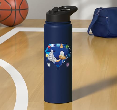 Sonic the Hedgehog 35th Anniversary Emerald Legacy Stainless Steel Insulated Water Bottle - color: Navy Blue