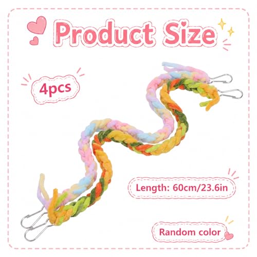 4 Pack Hanging Small Animal Toys, 60cm | Handmade Rope, Climbing and Chewing Enrichment, Mixed Colors, for Pet Rat, Hamster, Sugar Glider, Flying Squirrel Cage