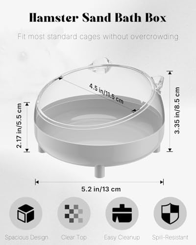 Pawfly Hamster Sand Bath Container, Hamster Sand Bath Box, Hamster Bathtub, Hamster Bathroom, Hamster Toilet, Plastic Dust Bath for Dwarf Hamsters, Syrian Hamsters, Mice, Gerbils & Small Animals - color: Grey